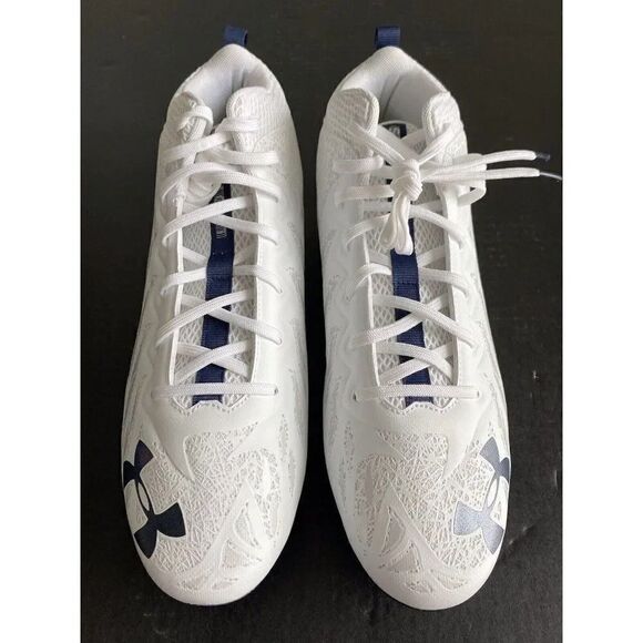 Under Armour Spotlight Football Cleats 4D Foam White/Navy 3023963-106 Men’s 14 - Picture 2 of 10